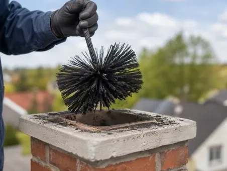 Wire brush pulled from a sooty flue during stove cleaning